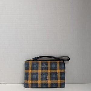 Coach Men's Wristlet in Yellow and Blue Check